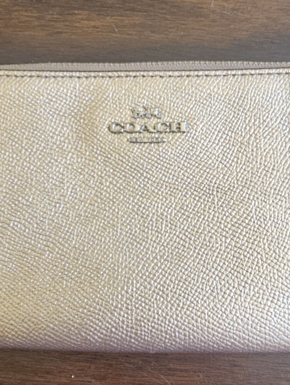 COACH Metallic Gold Corner Zip Wristlet Please See Photos & Discription